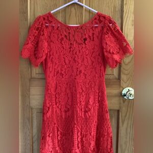 Lulu's vibrant red fully-lined lace mini dress. Size M.